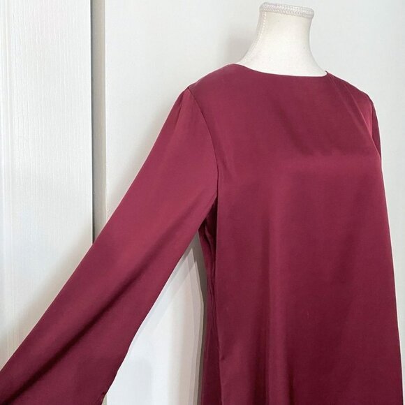 NWT FRANK & OAK THE SATIN MINI FLARED SLEEVE DRESS IN BURGUNDY - M - Picture 4 of 8